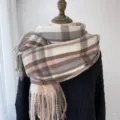 Femme Hiver Carreaux Gland Cachemire Sensation Écharpe Mode Châle Doux Chaud Élégant - G-HY59 rose café