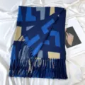 Women Blue Geometric Print Cashmere Feel Tassel Scarf Fall Winter Warm Shawl Thickened - 22-YHP Blue