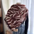 Écharpe frangée en faux cachemire automne hiver femme châle enveloppant rayé marron - Brun Rouge