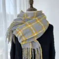Écharpe d'hiver à carreaux gris et jaune pour femme et homme, cachemire synthétique chaud. - G-HY84 Gris