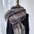 Echarpe d'hiver classique a carreaux avec franges douce chaude elegante mode pour femmes - G-HY145 Café