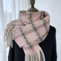 Hiver écharpe à carreaux femme chaud franges tricoté tartan foulard doux mode accessoire casual - G-HY84 Rose