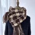 Cozy brown plaid winter scarf for women, soft imitation cashmere warm fashion shawl. - G-HY84 Coffee