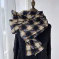 Jolie Echarpe Carreaux Femme Hiver Motif Pied de Poule Franges Noir Bleu Modele Unique - G-HY148 bleu marine