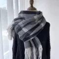 Écharpe à carreaux grise pour femme, châle douillet imitation cachemire, foulard d'hiver - G-HY145 Gris foncé