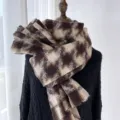 Femme hiver écharpe motif pied de poule marron beige imitation cachemire avec franges - G-HY148 café