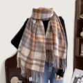 Femme hiver carreaux glands écharpe chaud cachemire sensation mode châle accessoire - 70-200cm / Orange