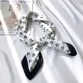 Chic white silk scarf with black letter print and contrast black hem for elegant women styling. - HY12 White Letter D