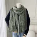 Dark green crinkled distressed women scarf summer beach sun protection shawl long wrap. - RM002 Green