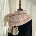 Femme écharpe à carreaux imitation cachemire doux chaud hiver frange châle écharpe cou - G-HY47 Beige à rayures bleues