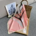 Elegant women's silk scarf with abstract pink and black print for chic daily styling. - HY104 Pink