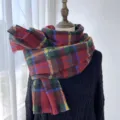 Echarpe cachemire synthetique carreaux multicolores hiver chaude frange rouge verte - Rouge