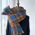 Femme automne hiver écharpe à carreaux colorés épaisse chaude imitation cachemire variante - Bleu