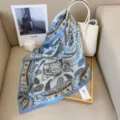 Blue paisley square scarf for women, elegant silk feel neck scarf for daily wear. - HY103 Blue Paisley