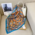 Orange and blue paisley silk scarf, versatile square neckerchief for women spring and summer. - HY103 Orange Paisley