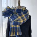Femme hiver chaud epais carreaux cachemire imitation echarpe, colore mode decontracte chale. - G-HY96 Bleu marine