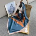 Elegant abstract print silk scarf, versatile square neckerchief for women fashion styling. - HY104 Blue
