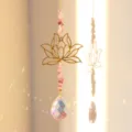 Acchiappasole con cristallo di ametista e fiore di loto in metallo per decorazione murale - Griglia di Ghiaia di Loto / Circa 30g / Oro