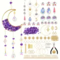 Kit componenti DIY acchiappasole in cristallo con ametista naturale e cornici metalliche. - 300 pezzi / Oro