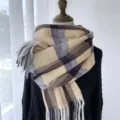 Echarpe classique carreaux imitation cachemire avec franges hiver chaud mode accessoire - G-HY145 jaune