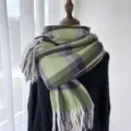 Écharpe d'hiver à carreaux vert et violet avec franges, châle doux et chaud imitation cachemire. - G-HY145 vert