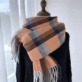 Écharpe à carreaux classique pour femme, châle chaud en imitation cachemire avec franges élégantes. - G-HY145 orange