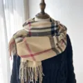 Classic British plaid women imitation cashmere scarf warm winter tassel neckwear style - Khaki
