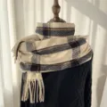 Cozy autumn winter plaid scarf for women, classic cashmere feel tassel shawl warm neck wrap. - G-HY36 White