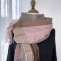 Écharpe élégante à carreaux rose et marron avec franges effet cachemire variante - G-HY62 Carreaux rose et marron