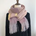 Écharpe femme hiver imitation cachemire carreaux franges, foulard chaud et épais confortable. - Mauve Clair