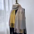 Winter fashion plaid tassel scarf for women, warm soft imitation cashmere daily neck wear. - G-HY62 Yellow & Pink Plaid
