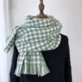 Green houndstooth scarf for women winter warm imitation cashmere fringe shawl neck - Green