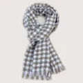 Classic brown white houndstooth winter scarf soft warm tassel shawl for women daily wear - Small Version / Coffee