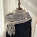 Classic grey plaid tassel scarf for women and men, soft winter warm cashmere-feel wrap. - G-HY36 Grey