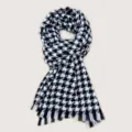 Black and white houndstooth winter scarf for women, warm imitation cashmere shawl with tassel. - Small Version / Black