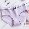 Women ribbed cotton panties high waist purple briefs with black bow cute underwear apparel - M / Bottoms / T12 Light Purple