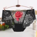 Women sexy lace panties black floral embroidered cotton crotch low rise briefs now. - One Size / Black