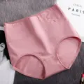Pure cotton high waist women briefs tummy control shapewear plus size underwear with rose design - L / Dusty Pink