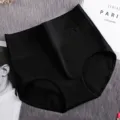 Comfortable cotton high waist women underwear tummy control postpartum briefs with embossed floral - L / Black