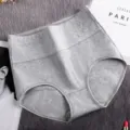 Culotte haute en coton pour femme de couleur grise avec un joli motif de rose en relief chic. - Gris Chiné