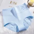 Culotte haute femme en coton avec design gaufré floral, sous-vêtement gainant confortable. - Bleu clair