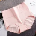Culotte femme en coton taille haute rose avec detail de rose gaufree et ventre plat. - Rouge Crevette