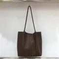 Brown woven tote bag for women, large capacity stylish shoulder handbag for daily wear. - Coffee