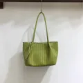 Green woven leather shoulder bag, stylish casual tote and hobo underarm bag for daily use. - Green