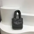 Dark grey quilted puffer tote bag, cozy soft cotton padded shoulder bag for autumn and winter. - Gray
