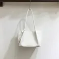 White woven soft leather shoulder bag stylish underarm handbag minimalist daily tote bag - White