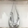 Silver Pleated Dumpling Shoulder Bag Soft PU Leather Korean Style Casual Crossbody Bag - Silver