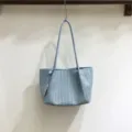 Light blue woven leather shoulder bag, stylish casual underarm tote for daily fashion wear. - Blue