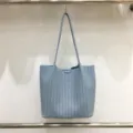 Woven leather tote bag for women, large capacity shoulder bag, casual summer fashion purse. - Blue