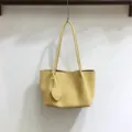 Yellow woven leather shoulder bag underarm tote bag stylish soft leather casual handbag daily - Yellow